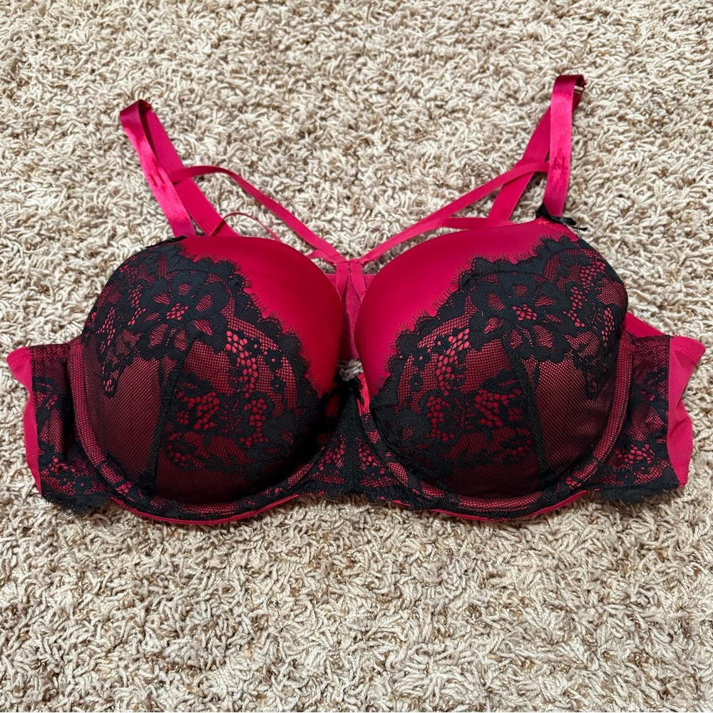 Cacique Lane Bryant Red Lace Boost Balconette Bra size 44C